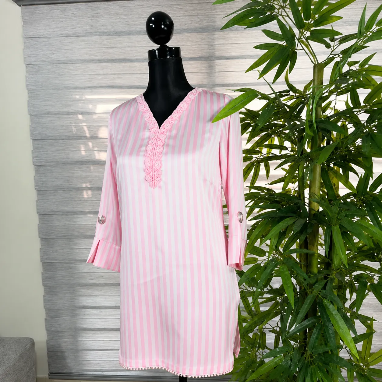Blush Elegance Pink Striped Embroidered Kurti